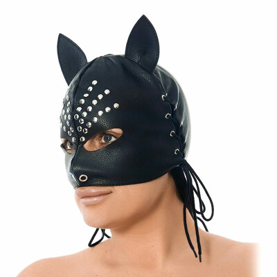 Masque en cuir Rimba | Avec oreilles et rivets décoratifs | Ajustable Masque en cuir Rimba | Avec oreilles et rivets décoratifs | Ajustable