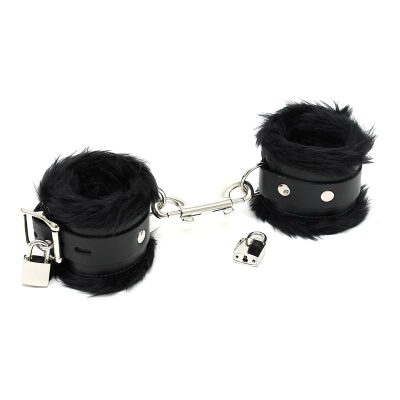 Menottes pour chevilles | Attaches en cuir et fourrure | Avec cadenas