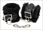 Rimba leather and faux fur ankle restraints with padlocks