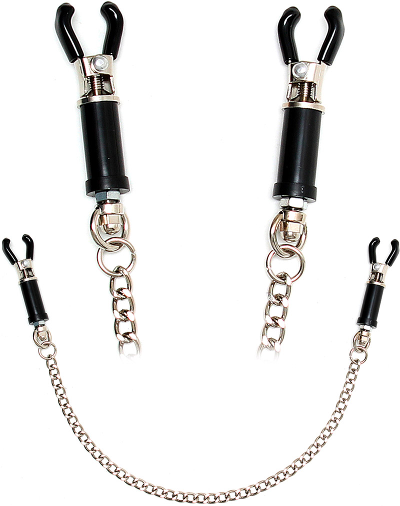 Rimba adjustable nipple clamps with chain - Black & silver