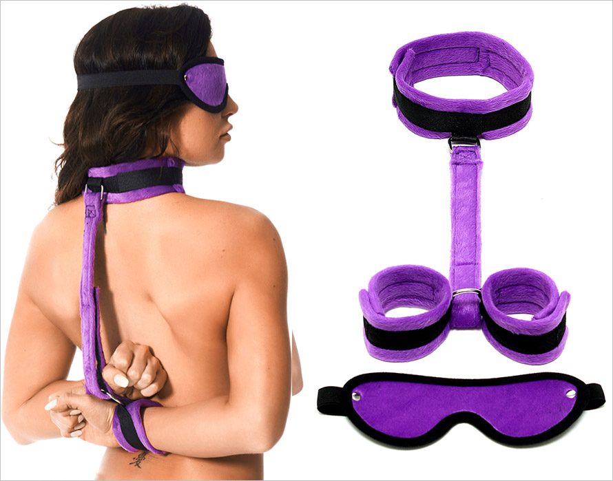 Soft Bondage Set (Restraint collar with wrist restraints) - Purple