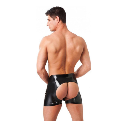 Rimba Short en latex pour homme ouvert sur l'arrière - Noir