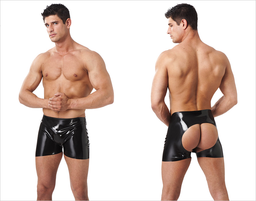 Rimba Latex Boxer Shorts for men, open at rear - Black (S)