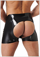Rimba Latex Boxer Shorts for men, open at rear - Black (M)