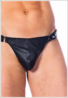 Men's thong in leather with adjustable size - Black (S/L)