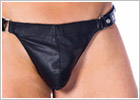 Men's thong in leather with adjustable size - Black (S/L)