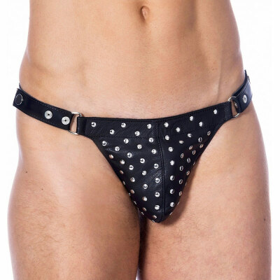 String Rimba pour homme en cuir, garni de rivets (taille ajustable)