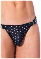 Men’s thong in leather with rivets - Black (S/L)