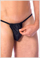 Men's thong in leather with zipper - Black (S/L)
