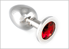 Stainless Steel Butt Plug with Crystal - Red (L)