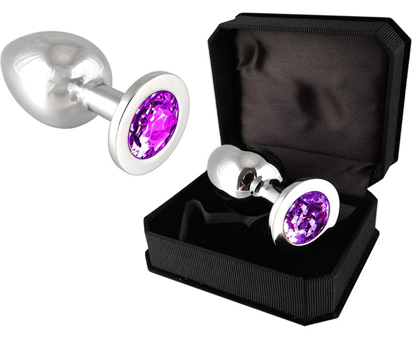 Stainless Steel Butt Plug with Crystal - Purple (L)