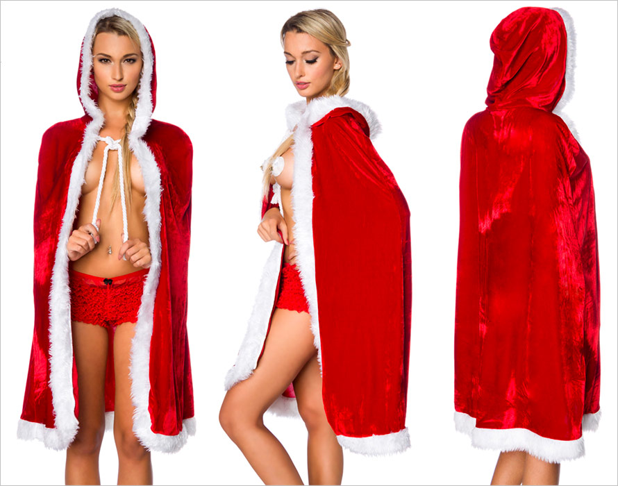 Weihnachtsfrau-Umhang mit Kapuze (S/XL)