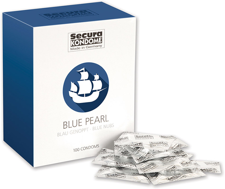 Secura Blue Pearl - Blaues und strukturiertes Kondom (100 Kondome)