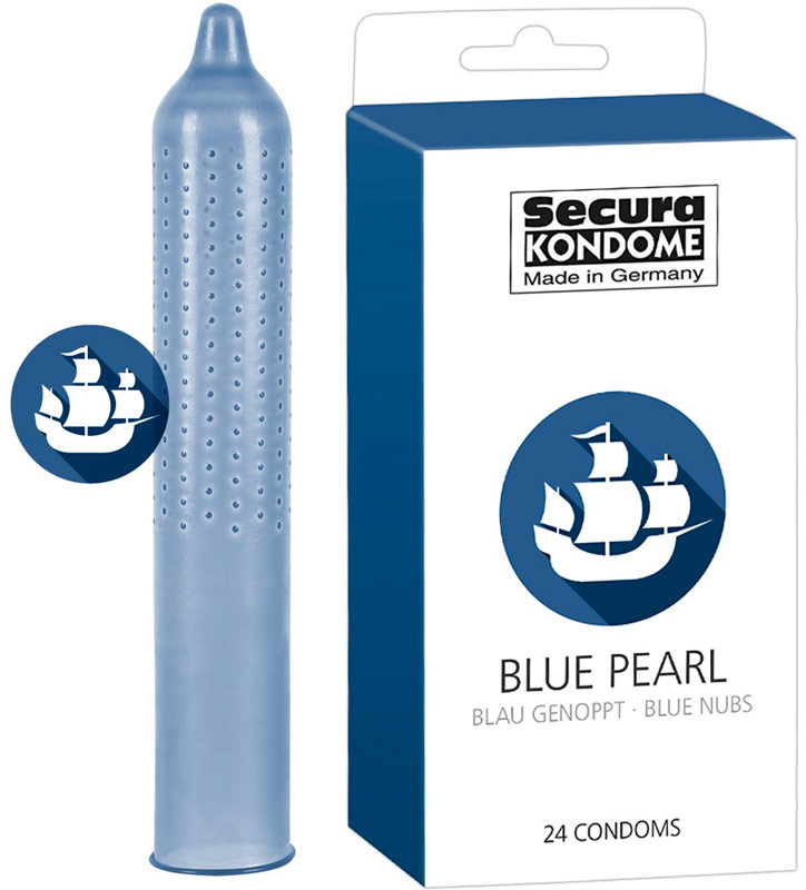 Secura Blue Pearl - Blue and textured condoms (24 condoms)