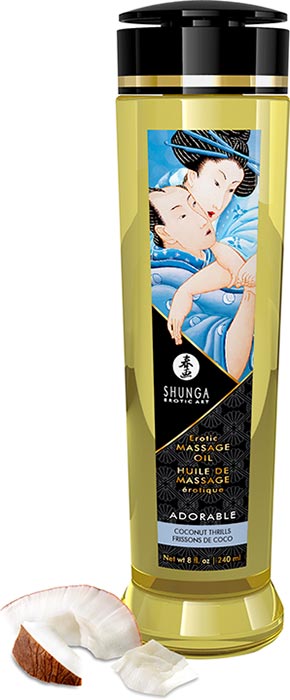 Huile de massage érotique Shunga Adorable - Frissons de Coco - 240 ml