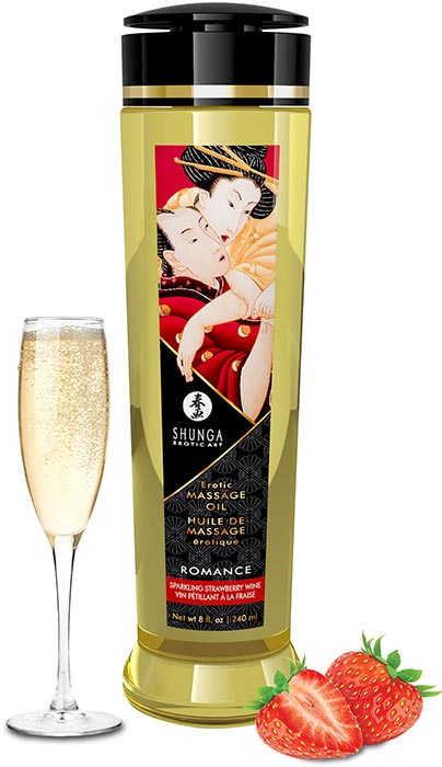 Shunga Romance Erotik-Massage-Öl - Sekt Erdbeer - 240 ml