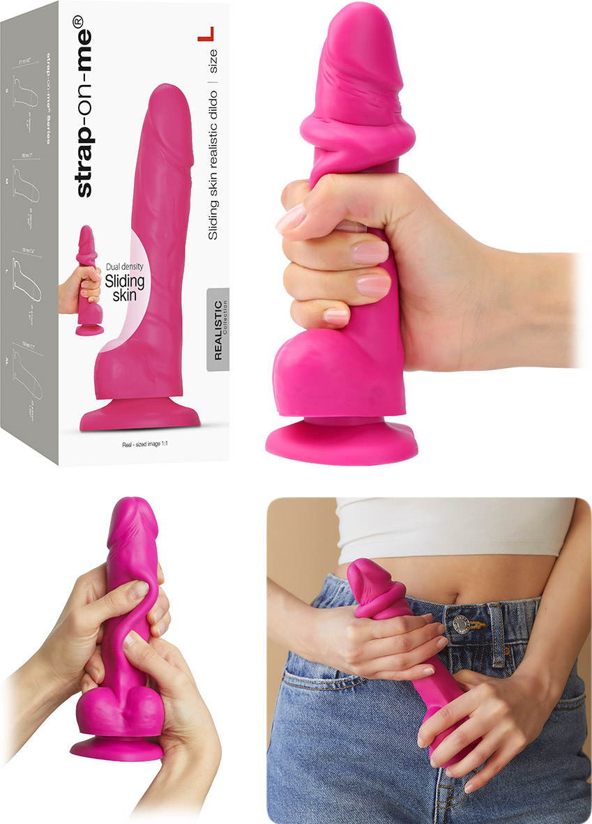 strap-on-me Sliding Skin realistic dildo with suction cup - Fuchsia (L)