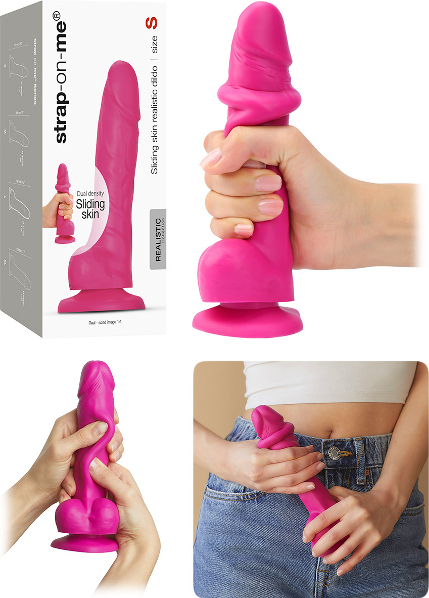 strap-on-me Sliding Skin realistic dildo with suction cup - Fuchsia (S)