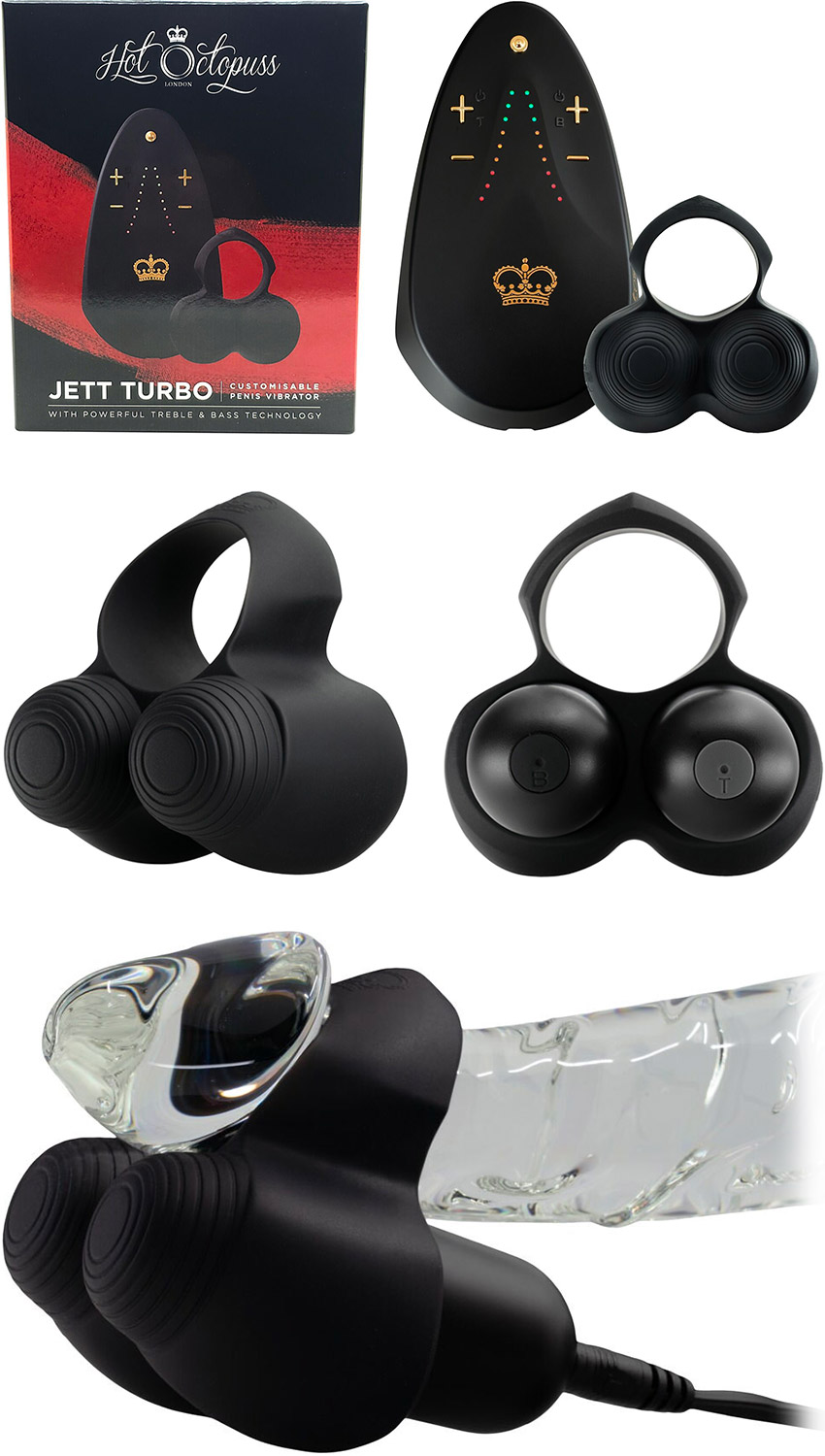 Anneau pénien vibrant et télécommandé Hot Octopuss Jett Turbo - Noir