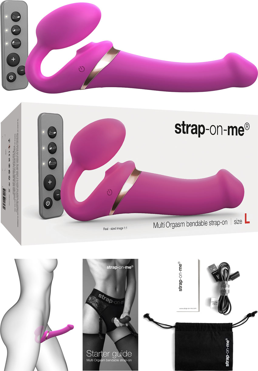 Triplo sex toy vibrante Multi Orgasm Bendable Strap-on-me - Fucsia (L)
