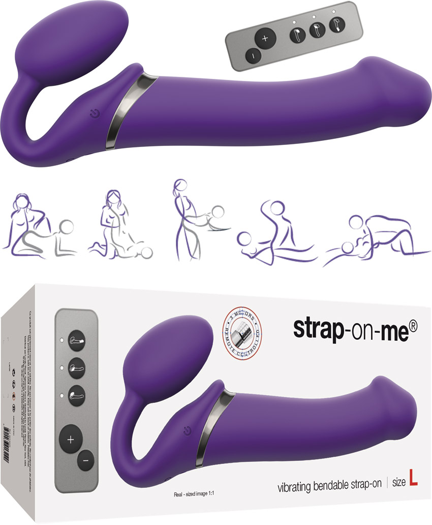 Strap-on-me Vibrating Bendable vibrating double sex toy - Purple (L)