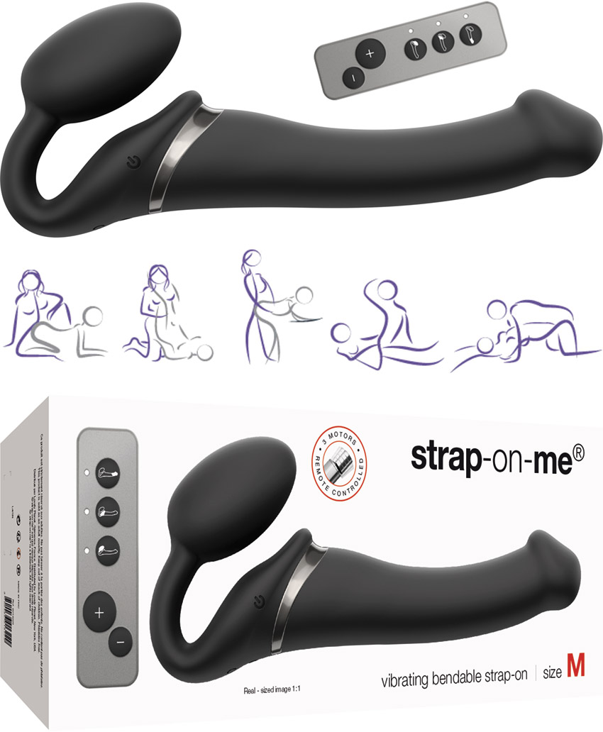 Strap-on-me Vibrating Bendable double vibrating sex toy - Black (M)