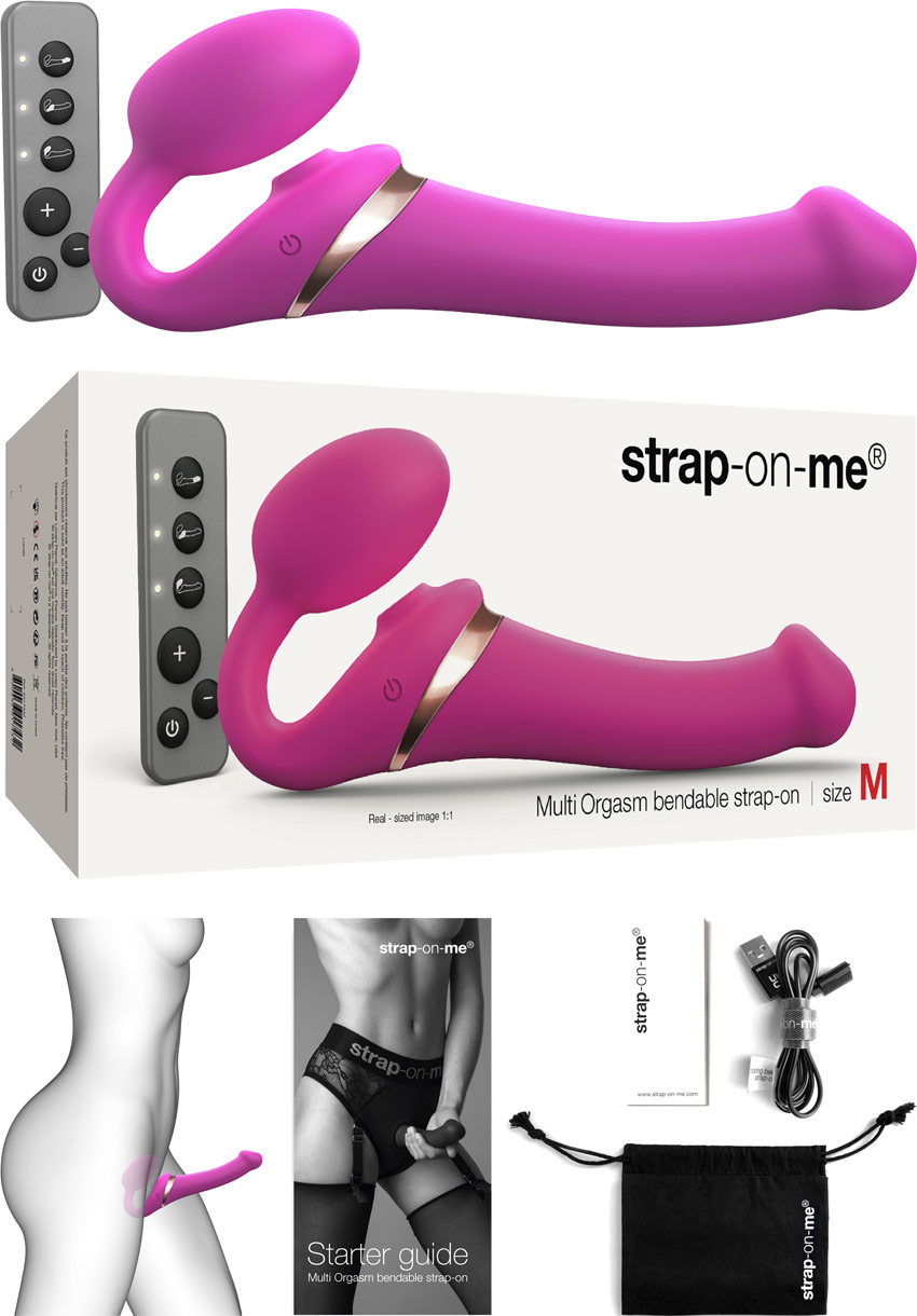 Triplo sex toy vibrante Multi Orgasm Bendable Strap-on-me - Fucsia (M)