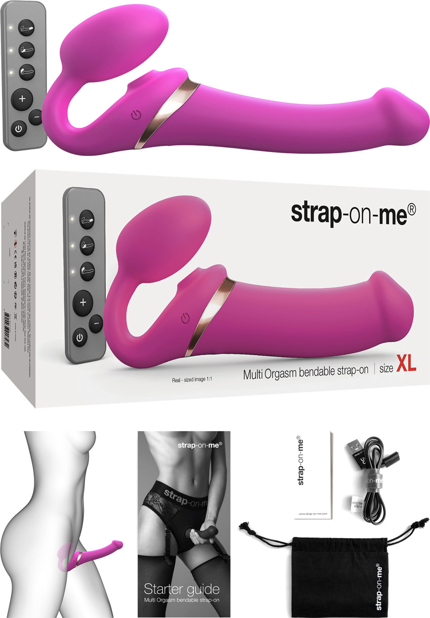 Triple sextoy vibrant Multi Orgasm Bendable Strap-on-me - Fuchsia (XL)