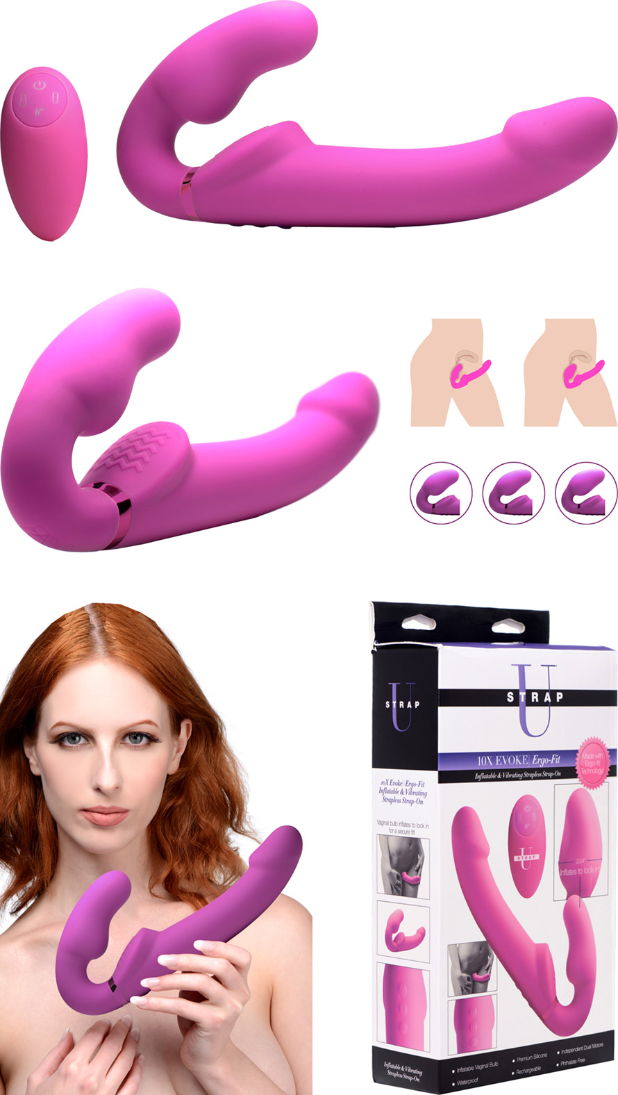 Strap U Evoke vibrating strapless dildo with remote control - Purple