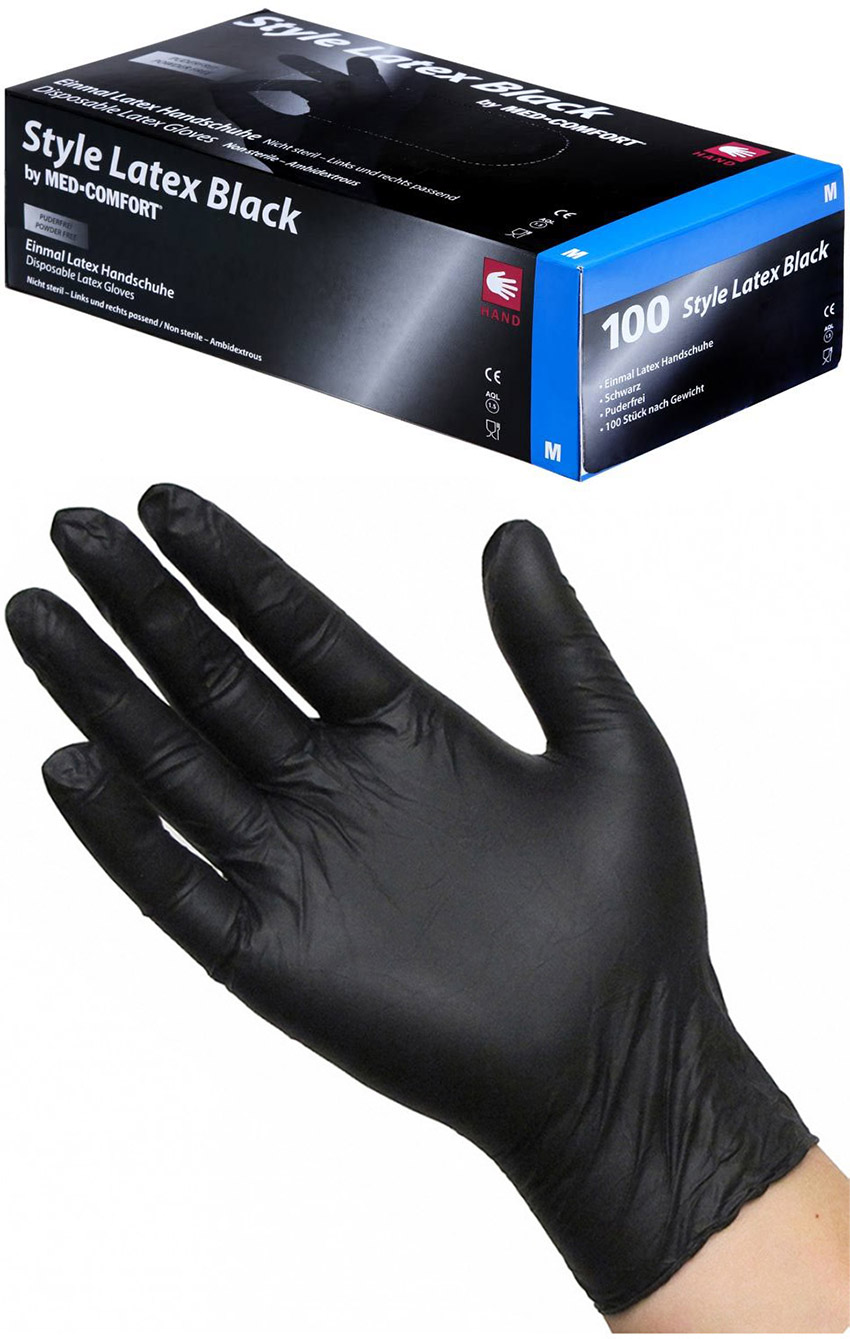Style Latex Black disposable latex gloves - Black (100 pieces) - M