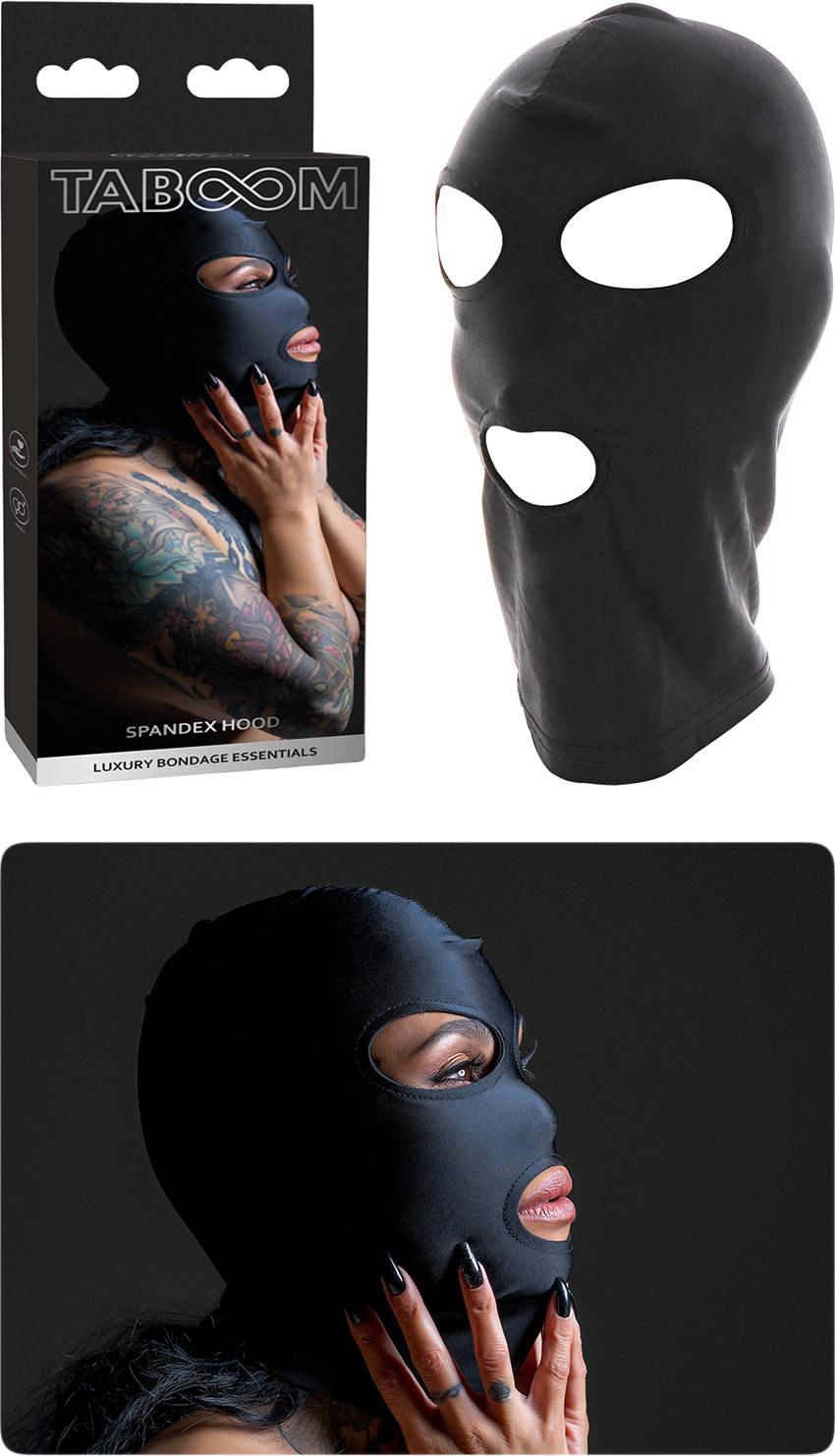 Taboom Luxury Bondage Kopfmaske aus Spandex - 3 Öffnungen