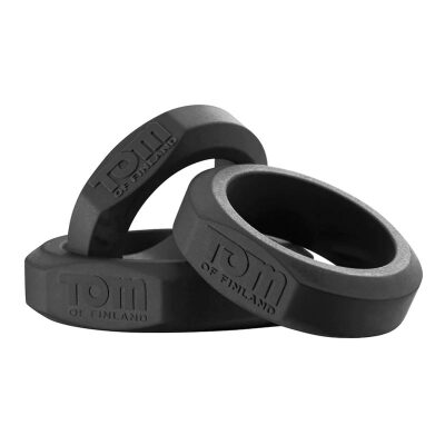 Tom of Finland Set mit 3 Penisringen aus Silikon - Schwarz