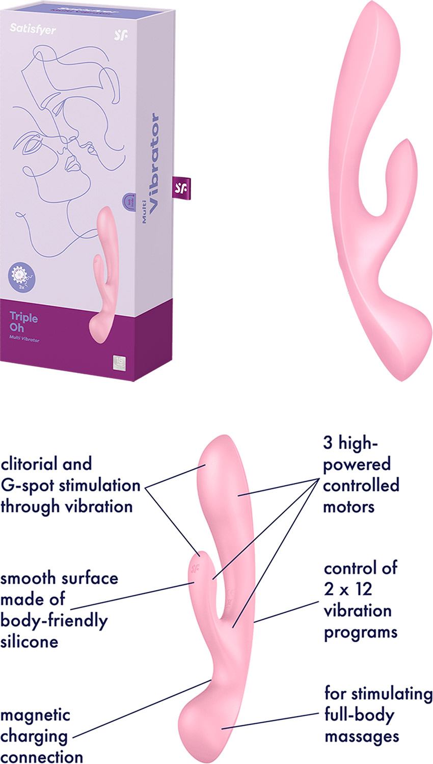Satisfyer Triple Oh - 3-in-1 Rabbit Vibrator - Rosa