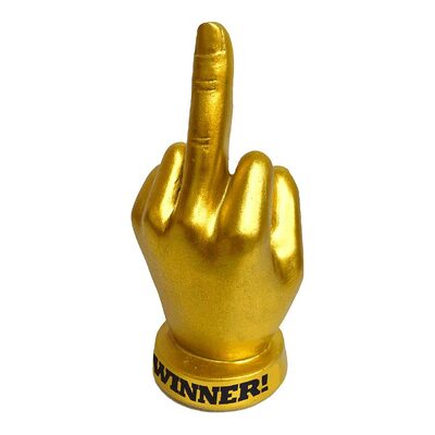 Little Genie Golden F-U | Goldene Trophäe, die einen Stinkefinger darstellt Little Genie Golden F-U | Goldene Trophäe, die einen Stinkefinger darstellt