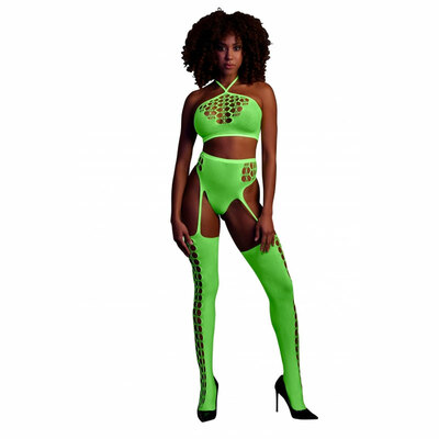 Ouch! Glow in the Dark | ensemble crop top et jarretière vert fluo